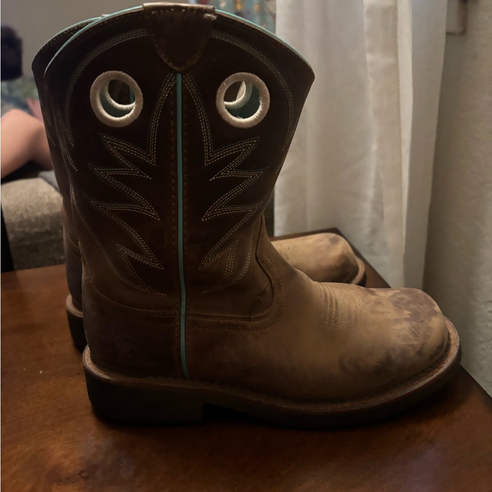 Girls kids 3.5 fat baby ARIAT Leather Western boots